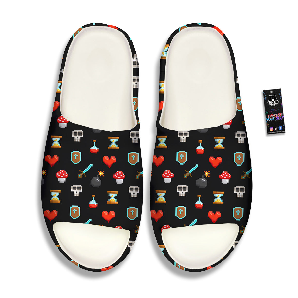 Pixel Graphics Game Icons Print Pattern Sandals-grizzshop