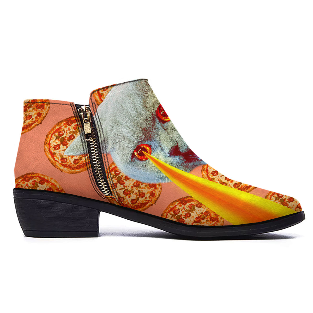 Pizza And Cat Print Ankle Boots-grizzshop