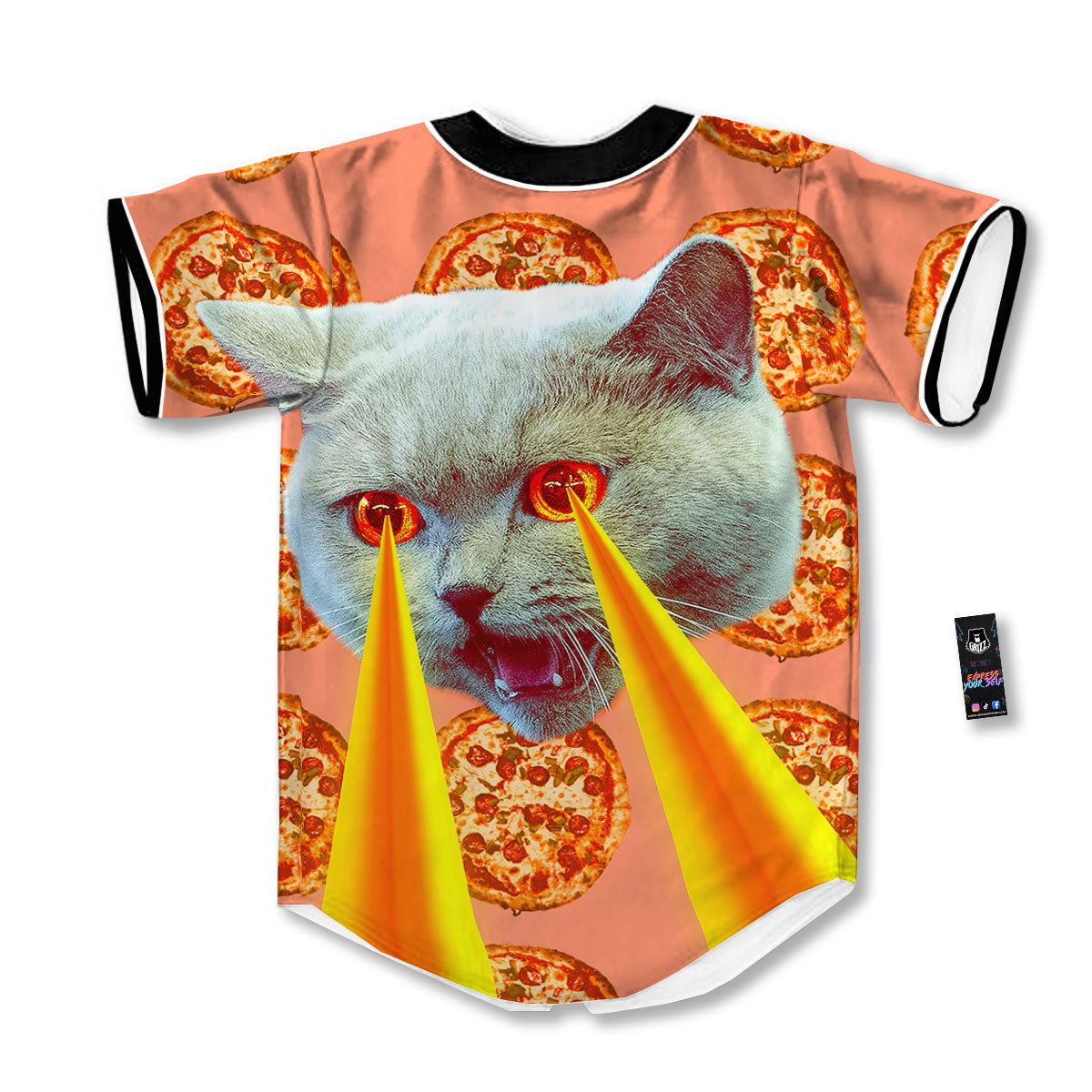 Pizza And Cat Print Baseball Jersey-grizzshop