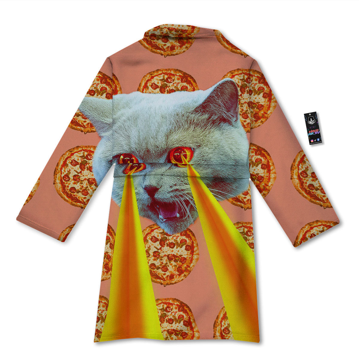 Pizza And Cat Print Bathrobe-grizzshop