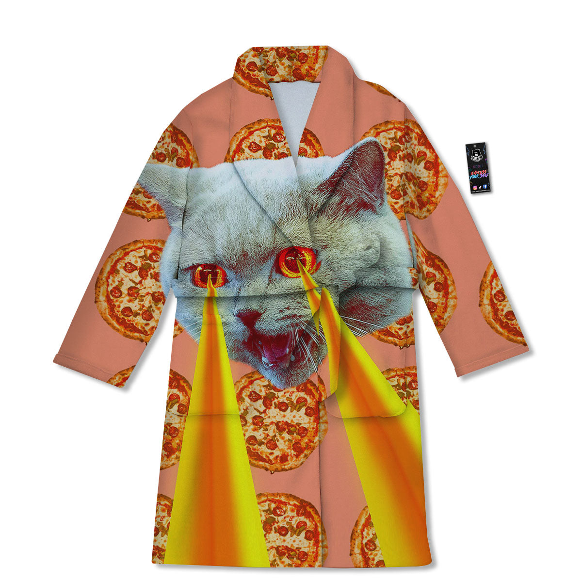 Pizza And Cat Print Bathrobe-grizzshop