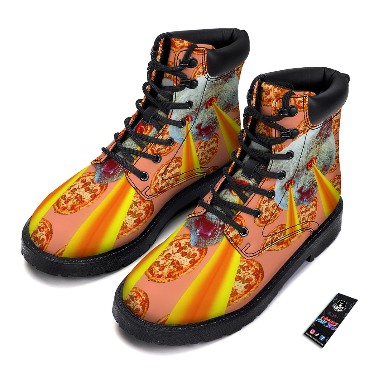 Pizza And Cat Print Boots-grizzshop