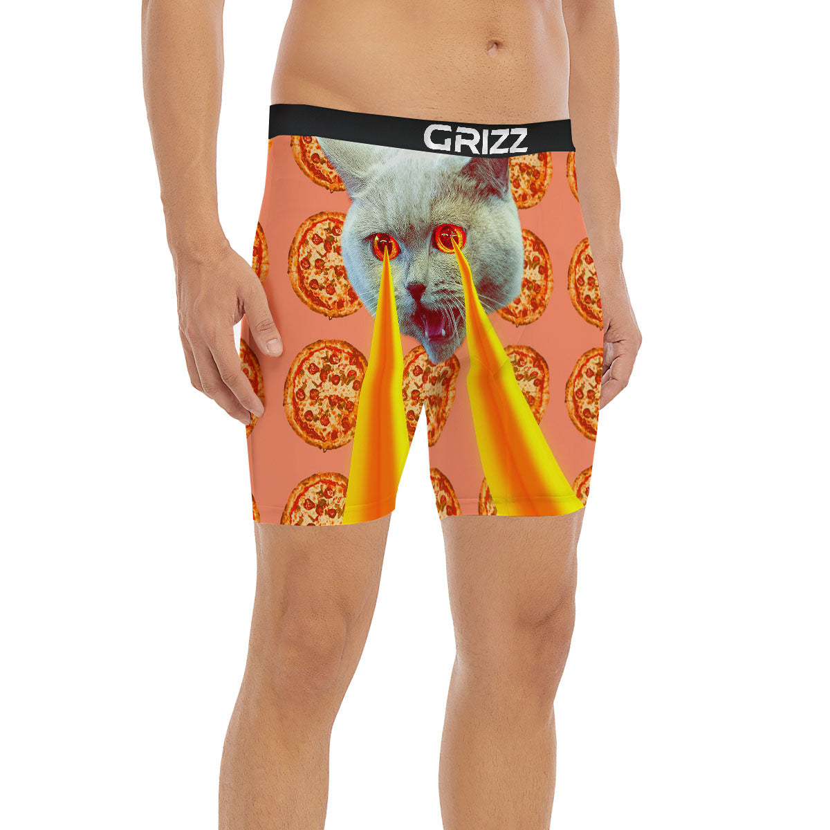 Pizza And Cat Print Boxer Briefs-grizzshop