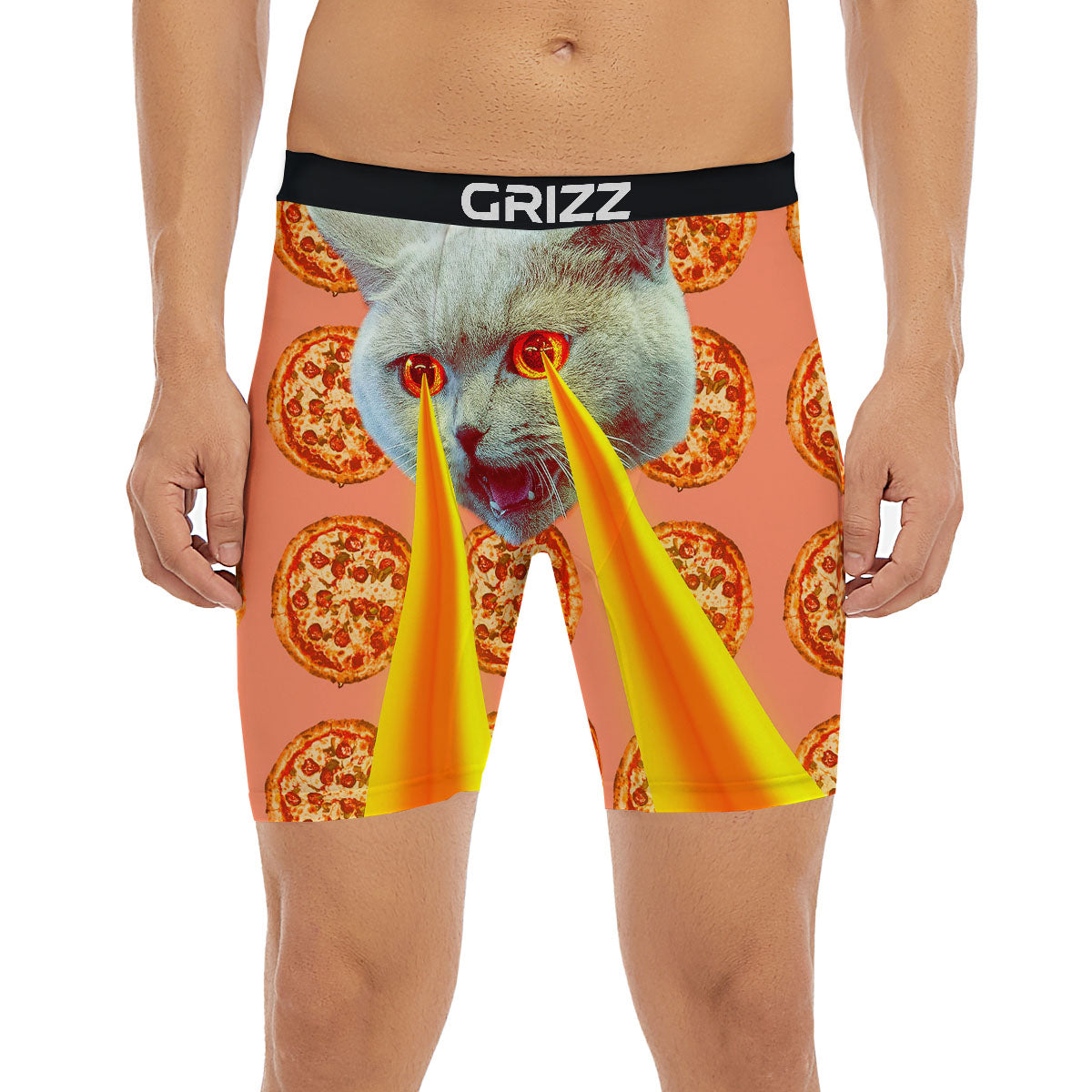 Pizza And Cat Print Boxer Briefs-grizzshop