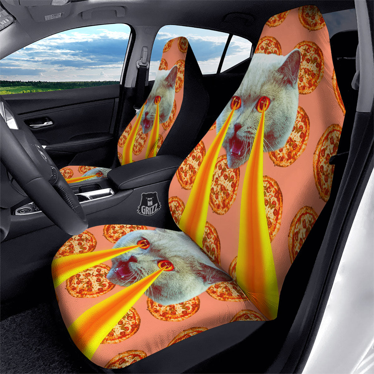 Pizza And Cat Print Car Seat Covers-grizzshop