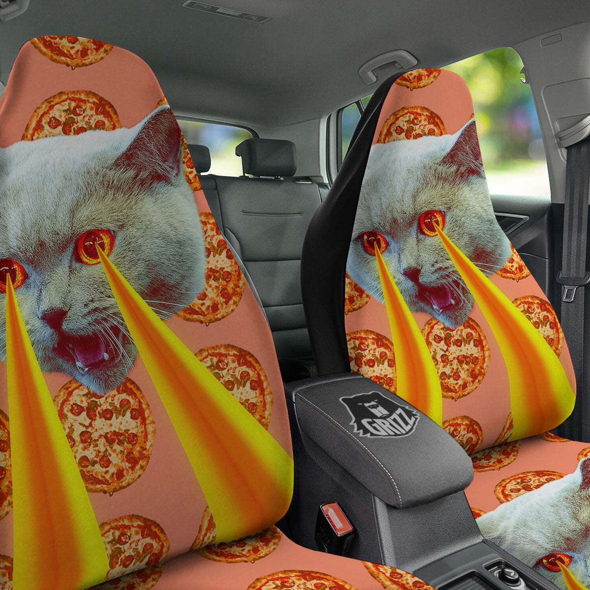 Pizza And Cat Print Car Seat Covers-grizzshop