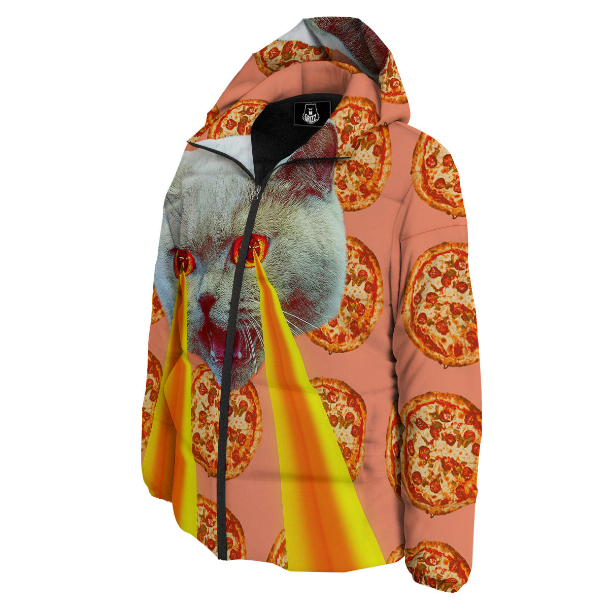 Pizza And Cat Print Down Jacket-grizzshop