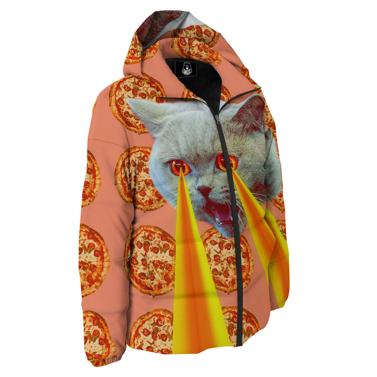 Pizza And Cat Print Down Jacket-grizzshop
