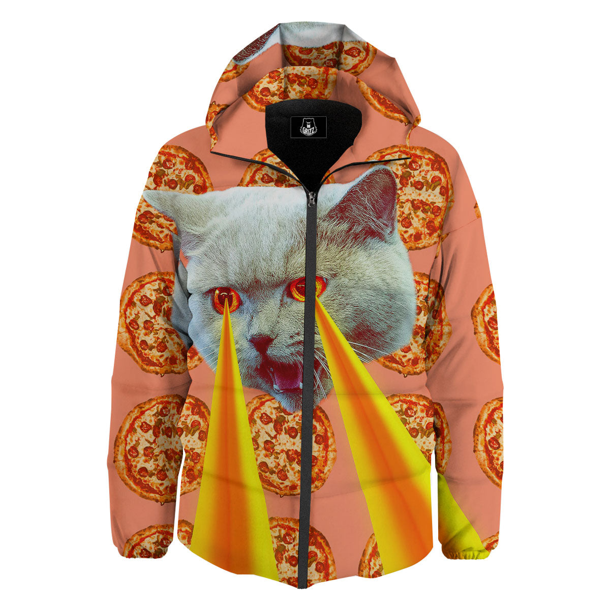 Pizza And Cat Print Down Jacket-grizzshop