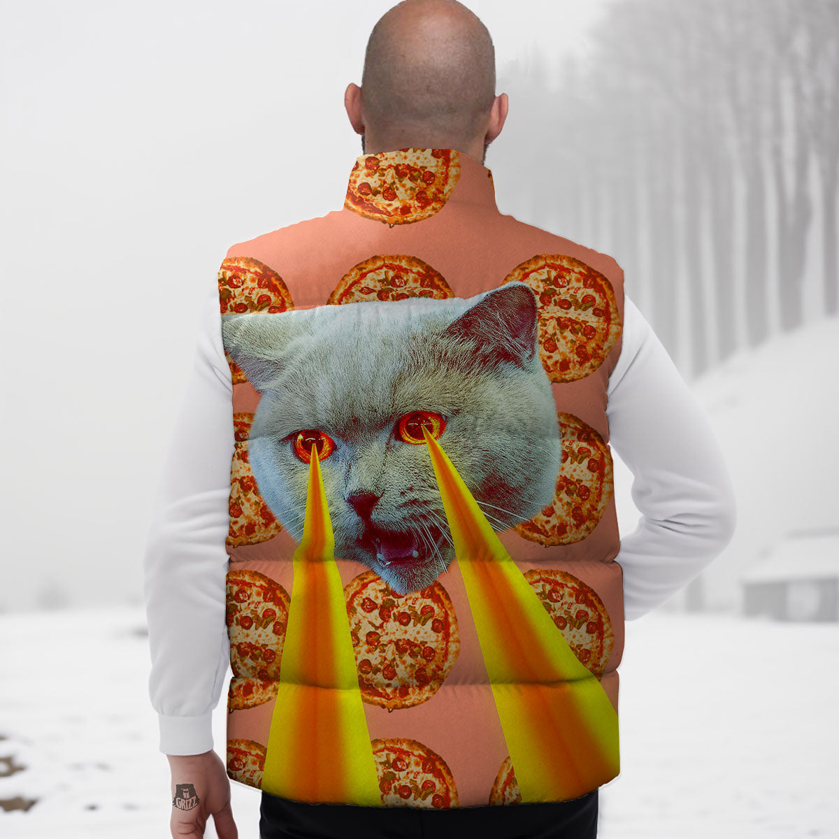 Pizza And Cat Print Down Vest