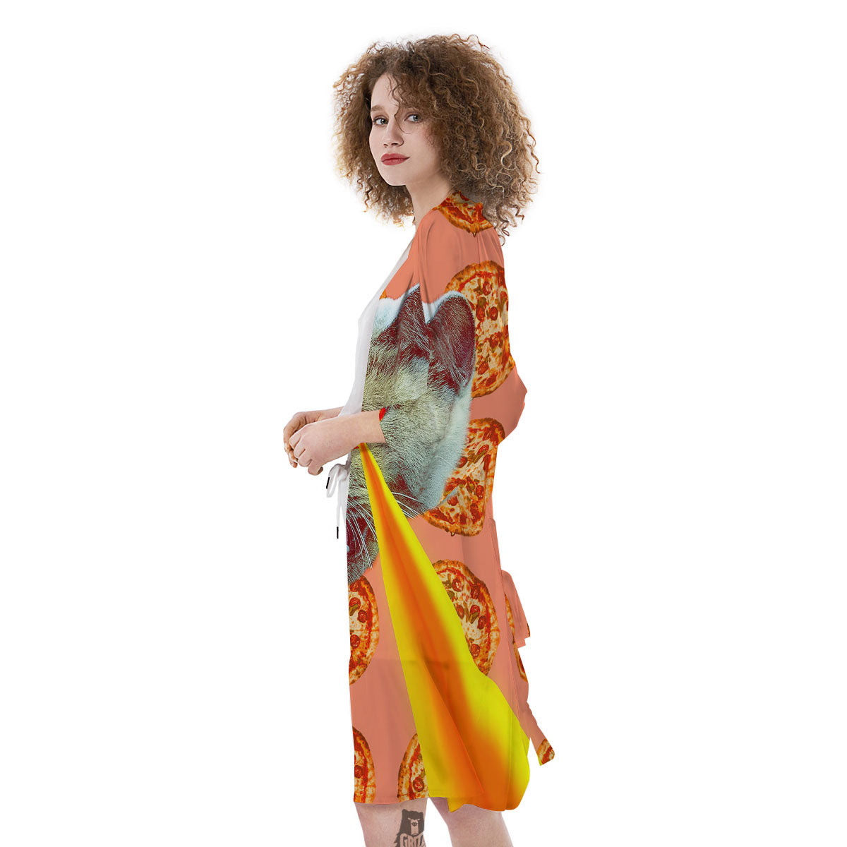 Pizza And Cat Print Kimono-grizzshop