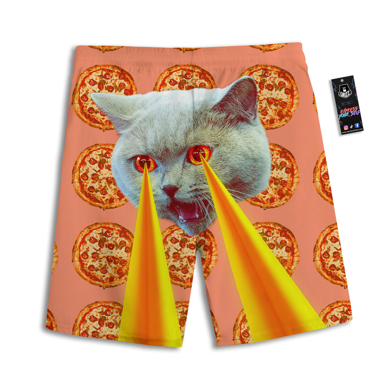 Pizza And Cat Print Men's Athletic Shorts
