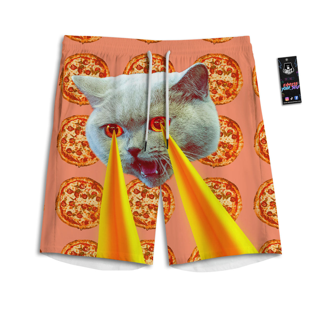 Pizza And Cat Print Men's Athletic Shorts