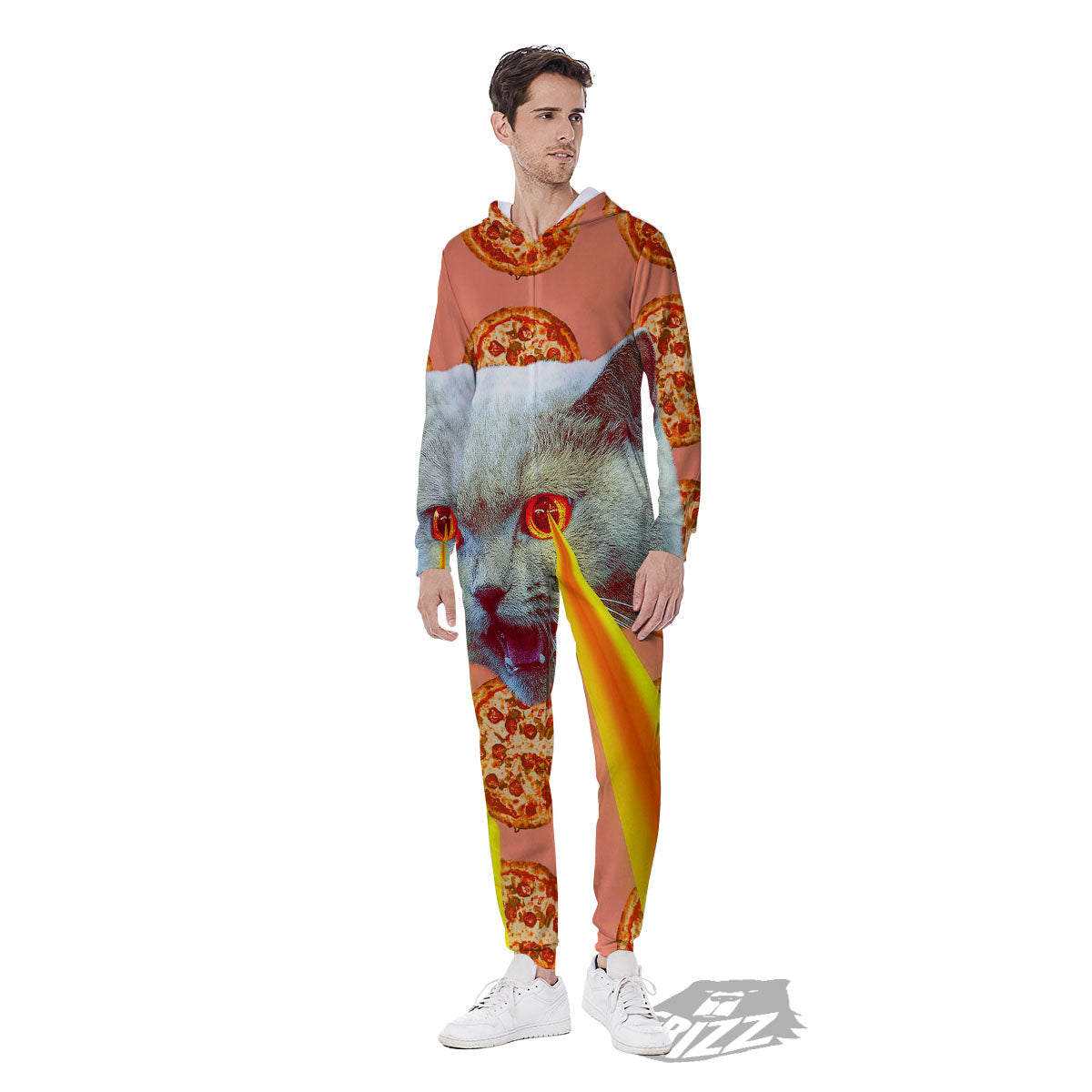 Pizza And Cat Print Men's Jumpsuit-grizzshop