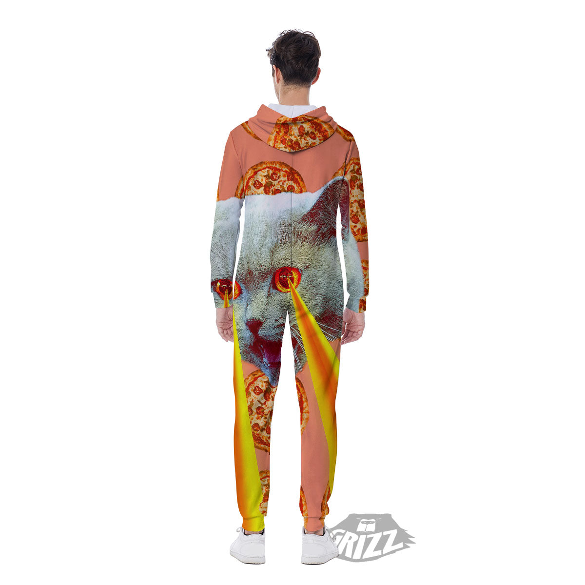 Pizza And Cat Print Men's Jumpsuit-grizzshop