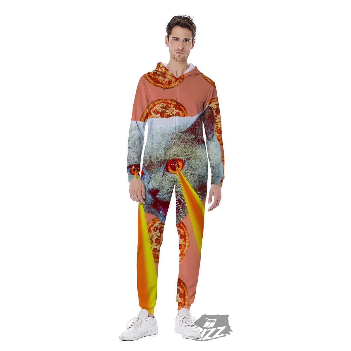 Pizza And Cat Print Men's Jumpsuit-grizzshop