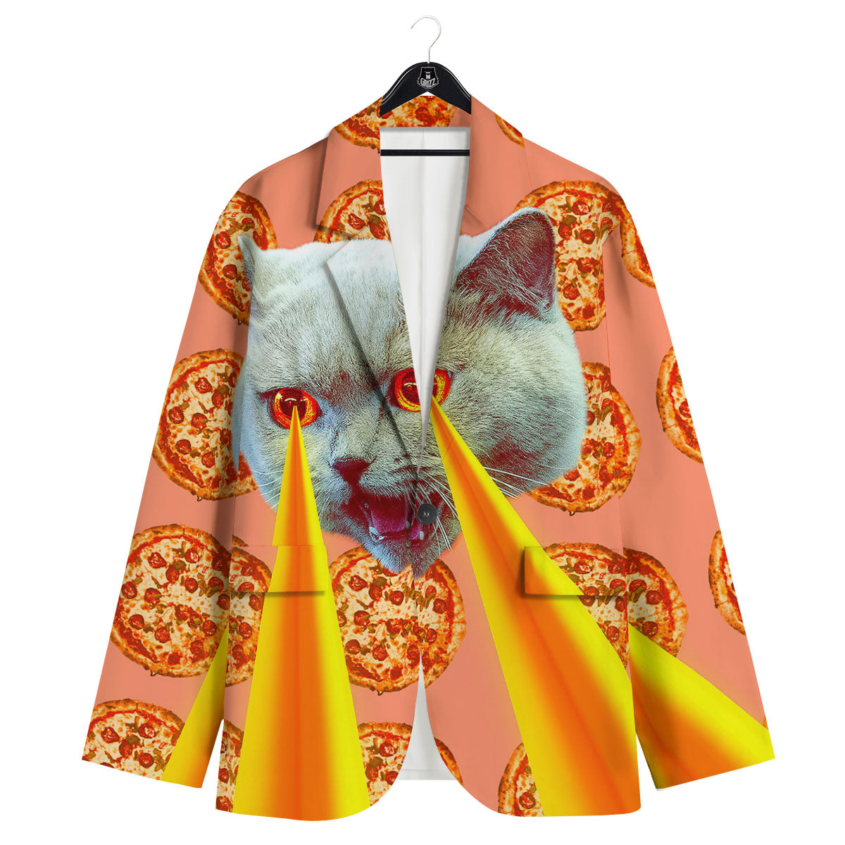 Pizza And Cat Print Men's Sport Coat-grizzshop