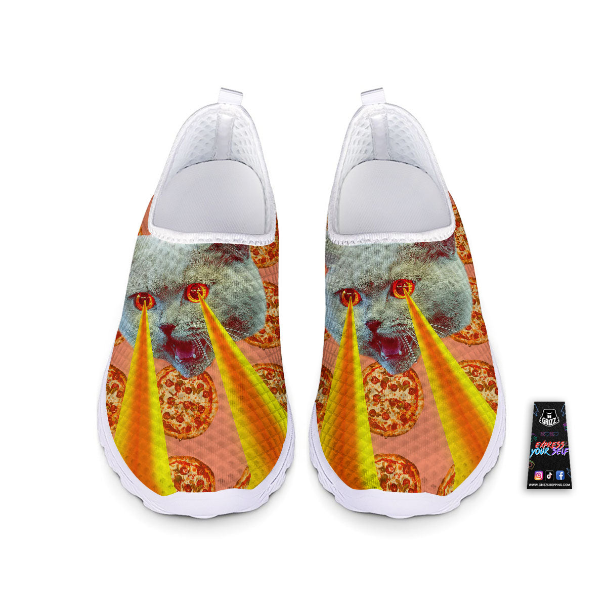 Pizza And Cat Print Nurse Shoes-grizzshop