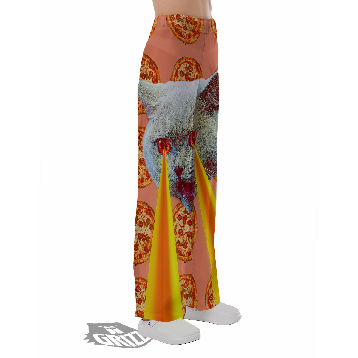 Pizza And Cat Print Pajama Pants-grizzshop