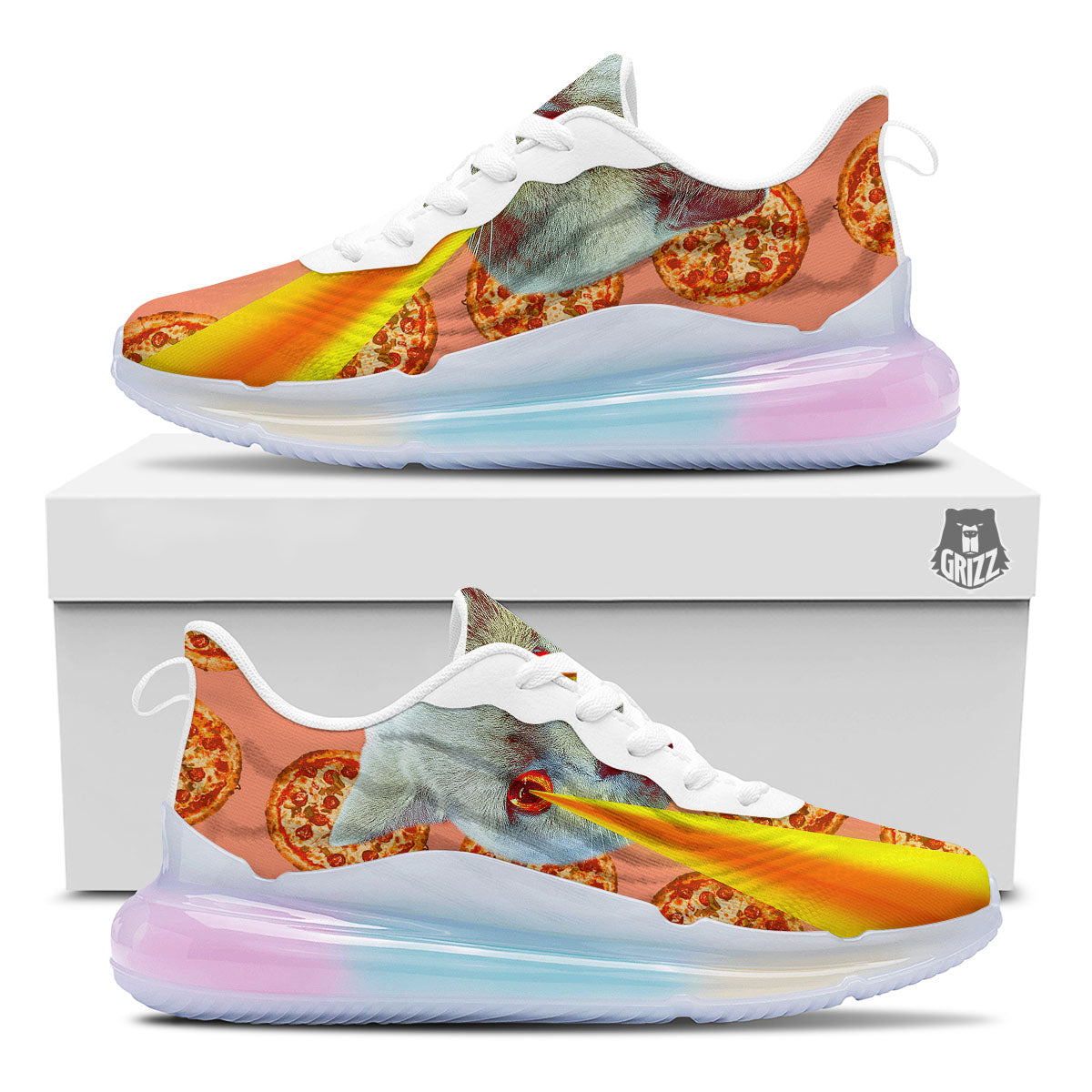 Pizza And Cat Print Running Sneakers-grizzshop