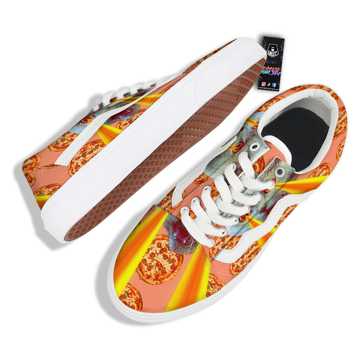 Pizza And Cat Print Skate Shoes-grizzshop