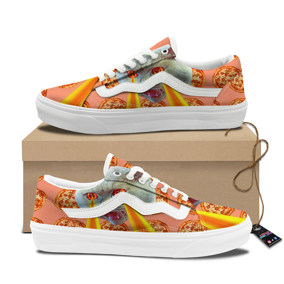 Pizza And Cat Print Skate Shoes-grizzshop