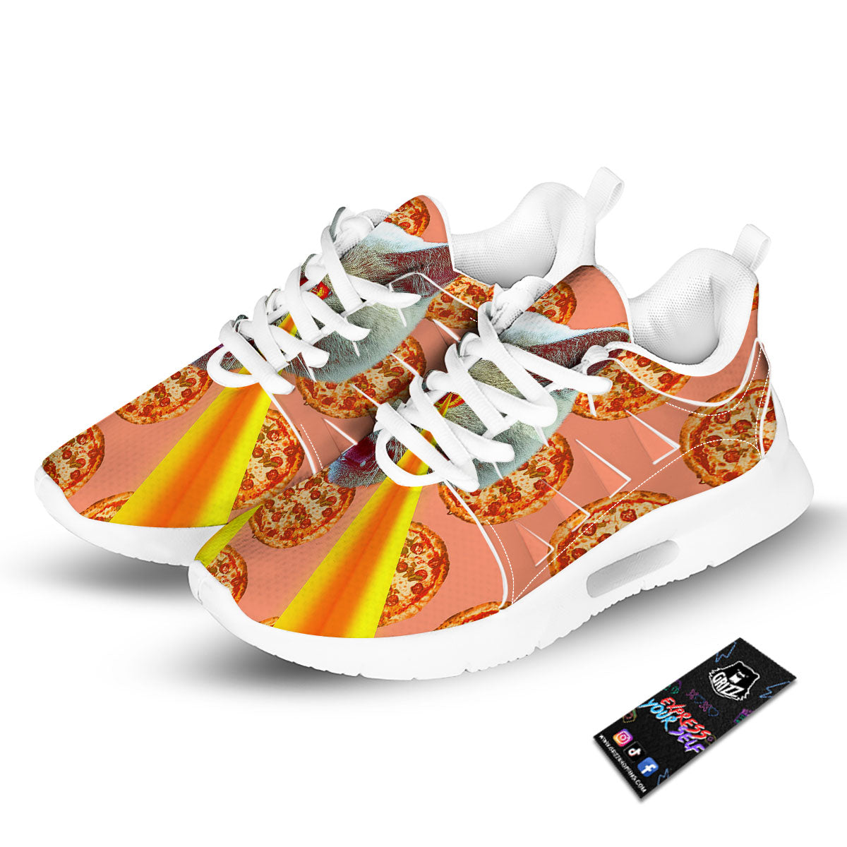 Pizza And Cat Print Tennis Shoes-grizzshop