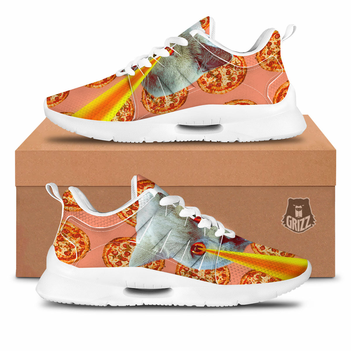 Pizza And Cat Print Tennis Shoes-grizzshop