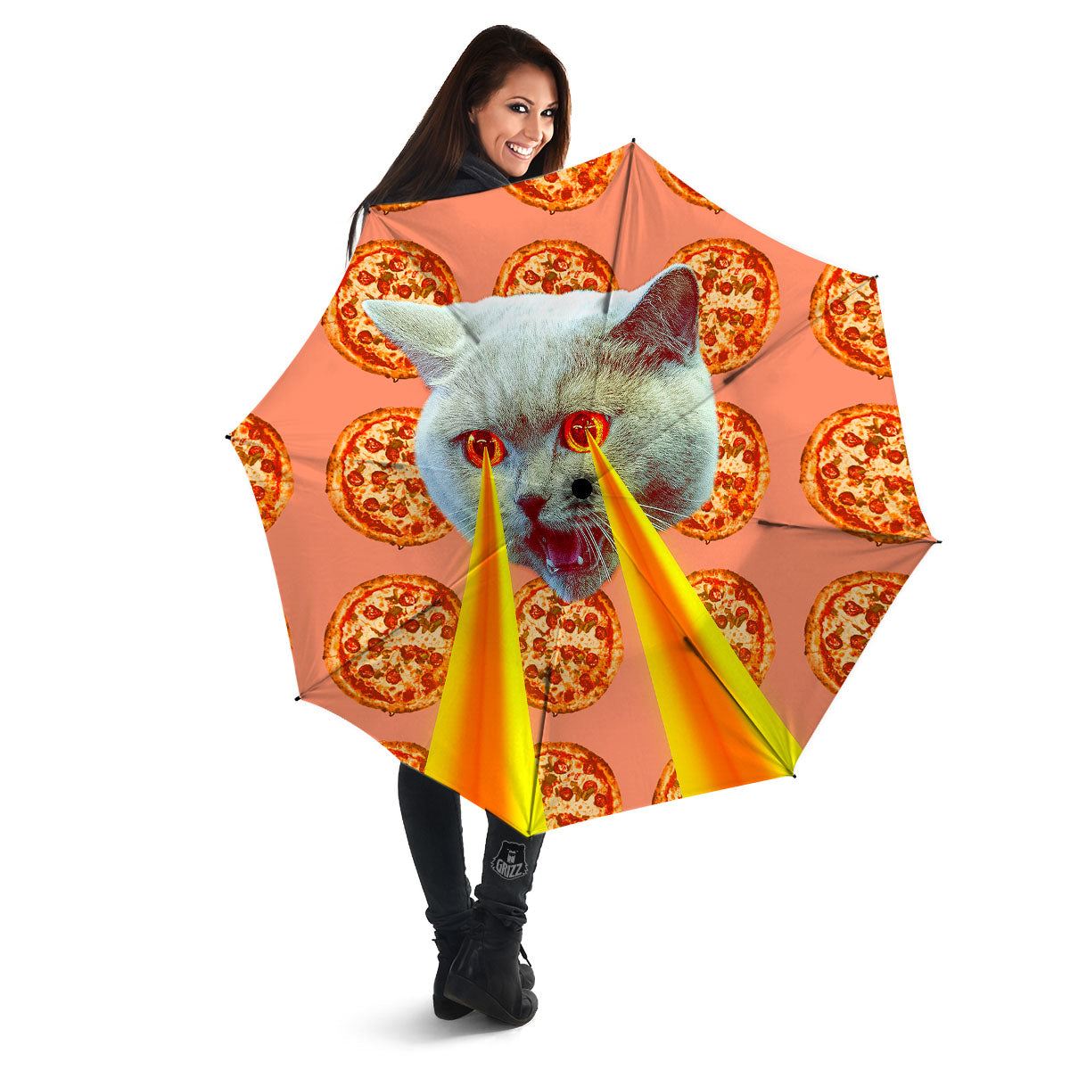 Pizza And Cat Print Umbrella-grizzshop