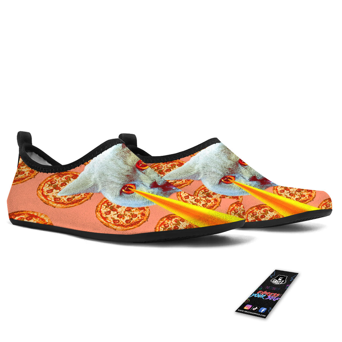 Pizza And Cat Print Water Shoes-grizzshop