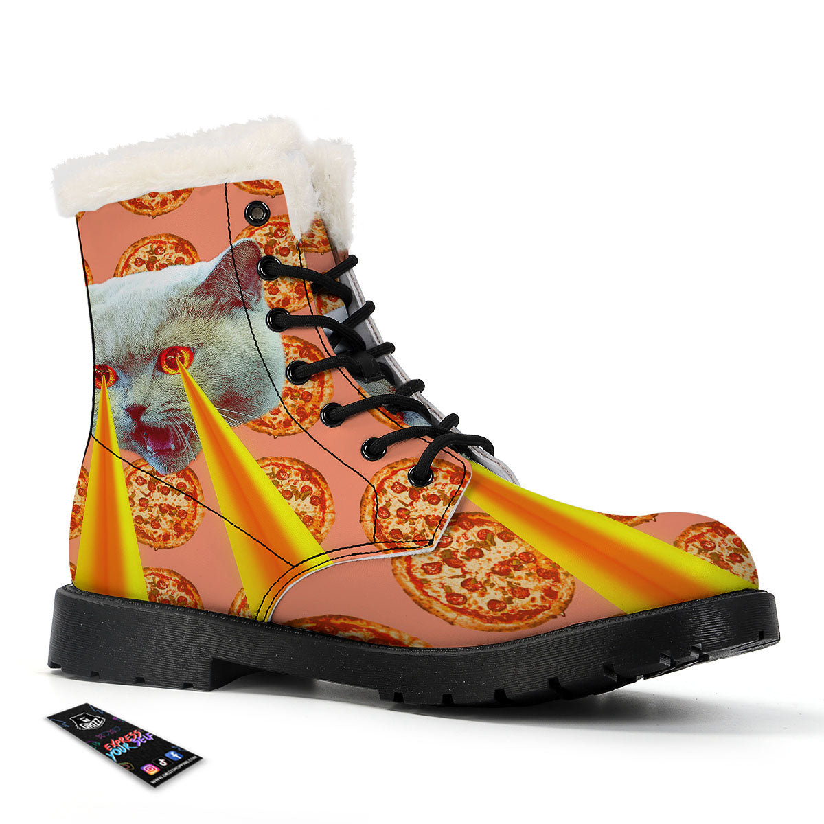 Pizza And Cat Print Winter Boots-grizzshop
