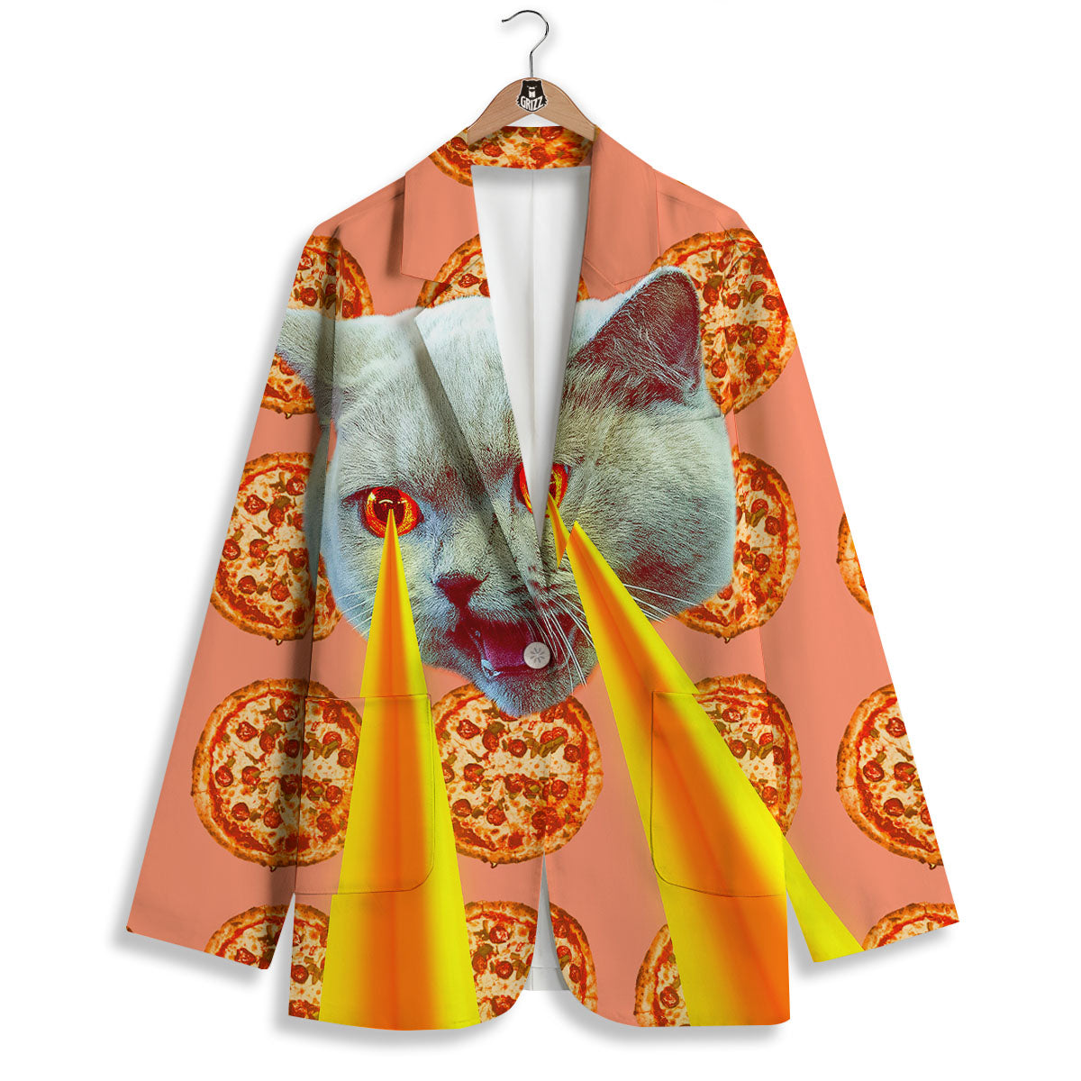 Pizza And Cat Print Women's Blazer-grizzshop