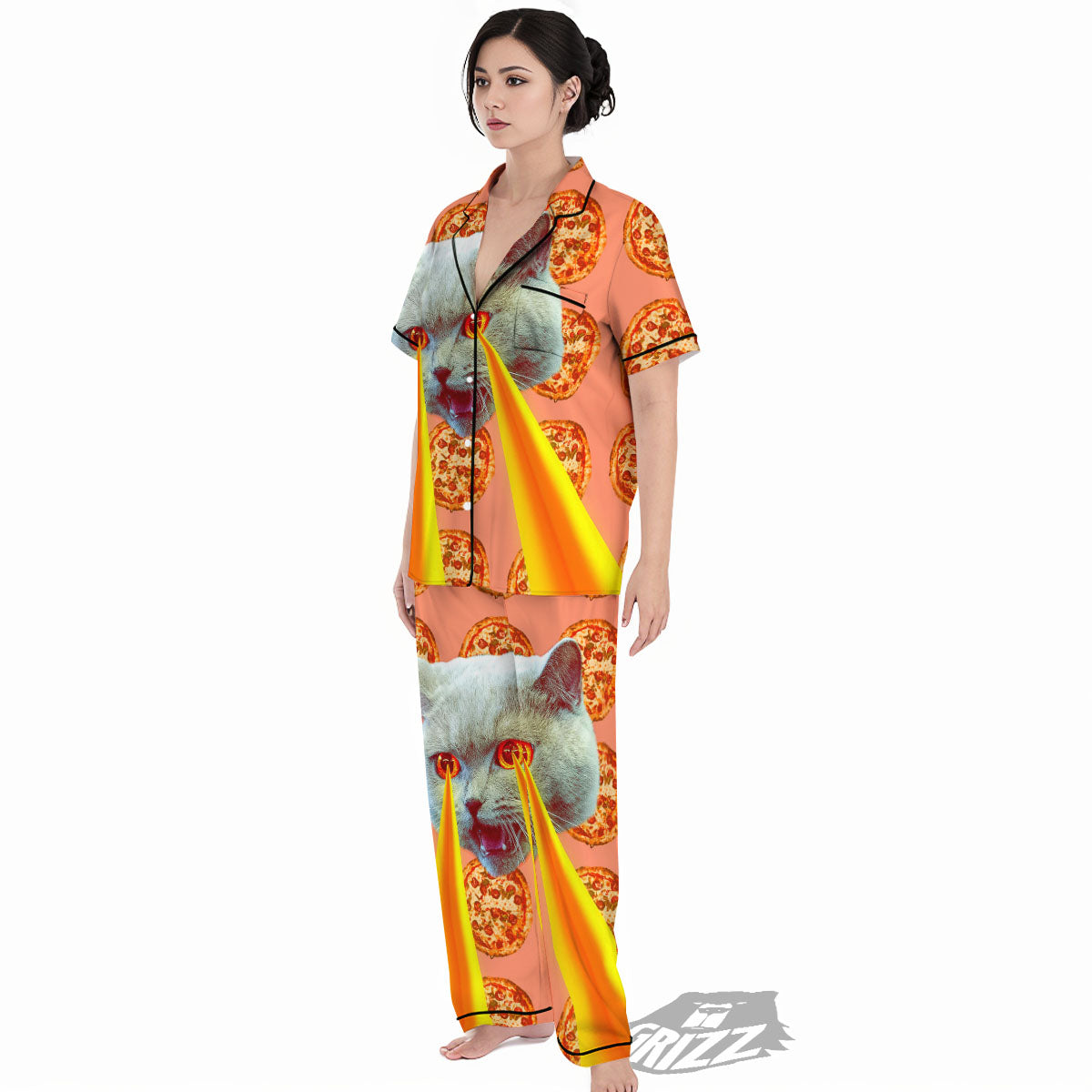 Pizza And Cat Print Women's Pajamas Set-grizzshop
