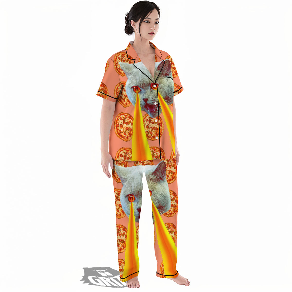 Pizza And Cat Print Women's Pajamas Set-grizzshop