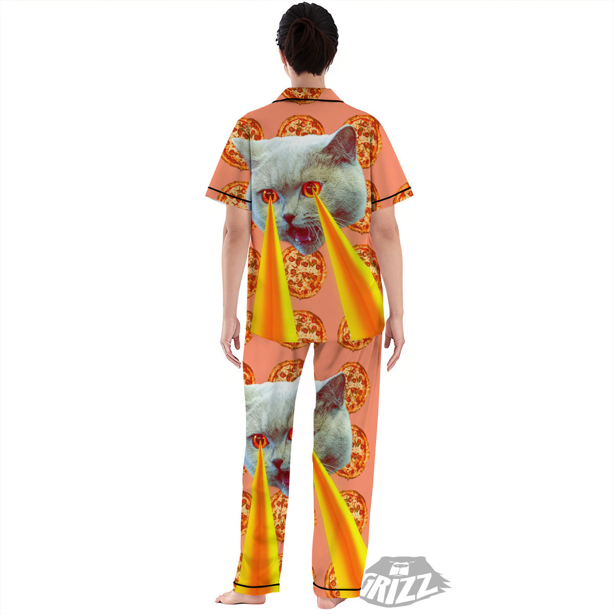 Pizza And Cat Print Women's Pajamas Set-grizzshop