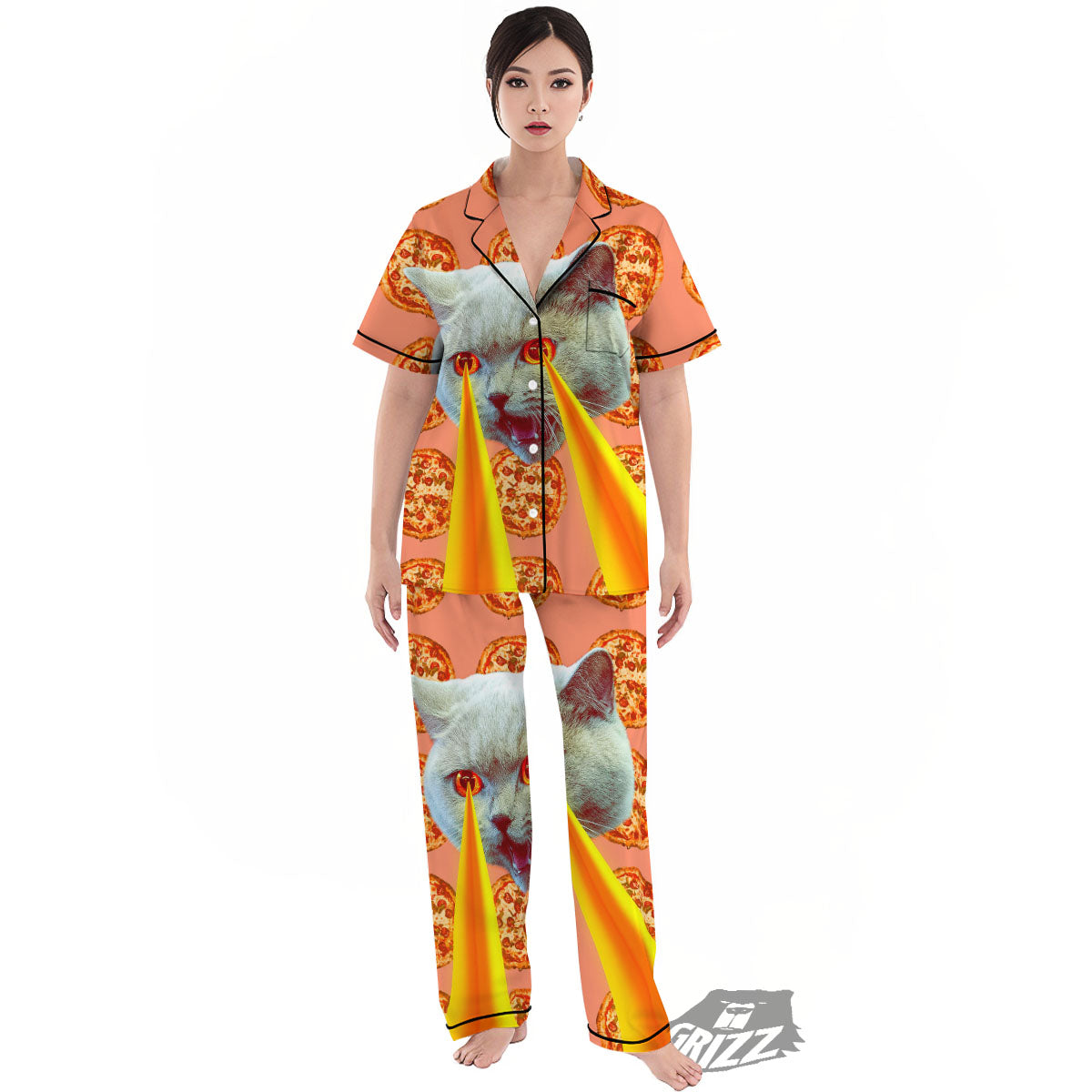 Pizza And Cat Print Women's Pajamas Set-grizzshop