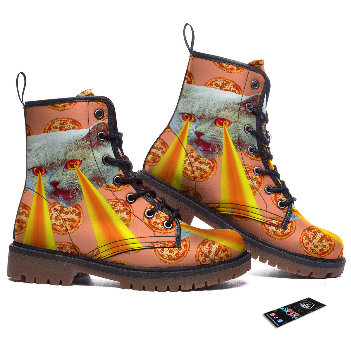 Pizza And Cat Print Work Boots-grizzshop