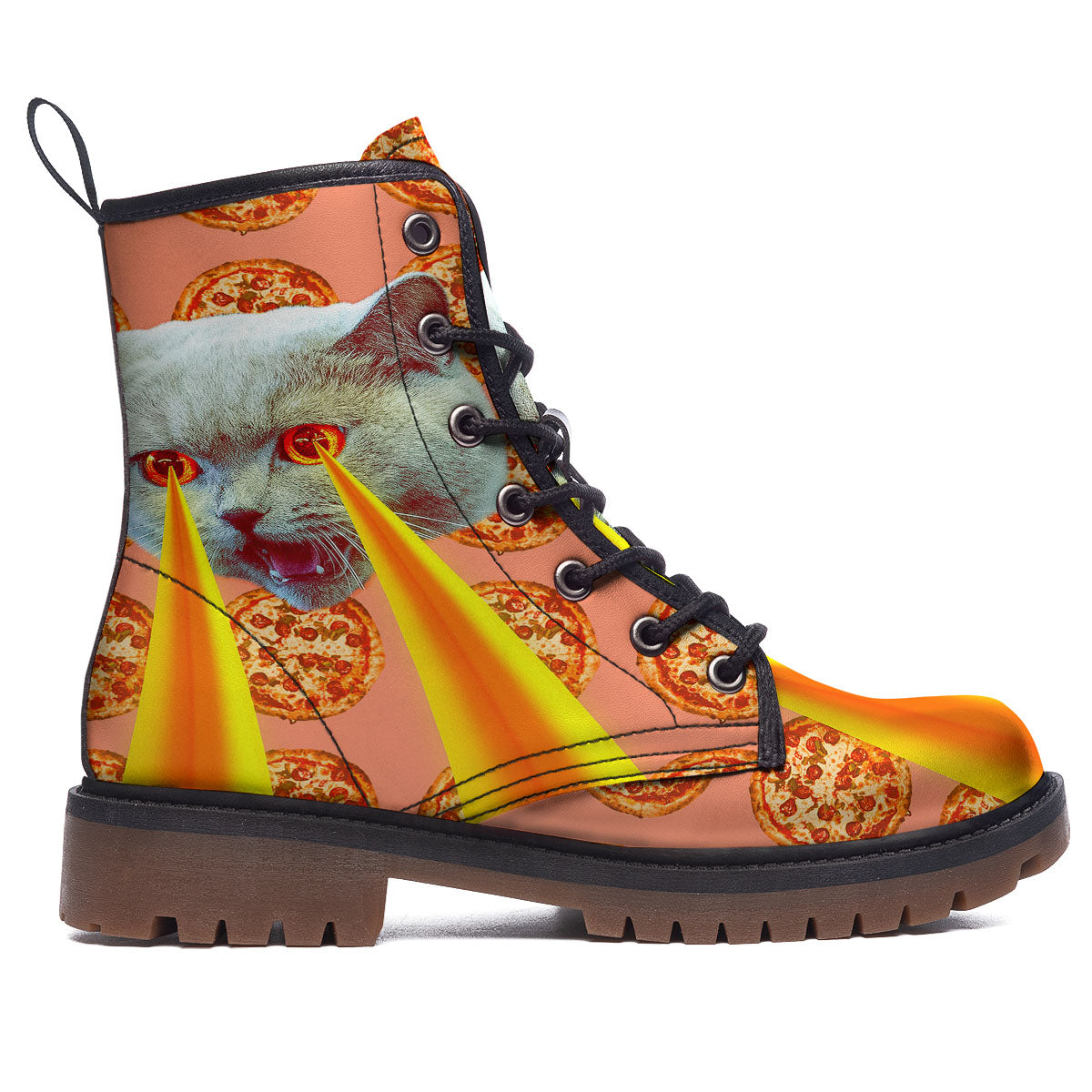 Pizza And Cat Print Work Boots-grizzshop