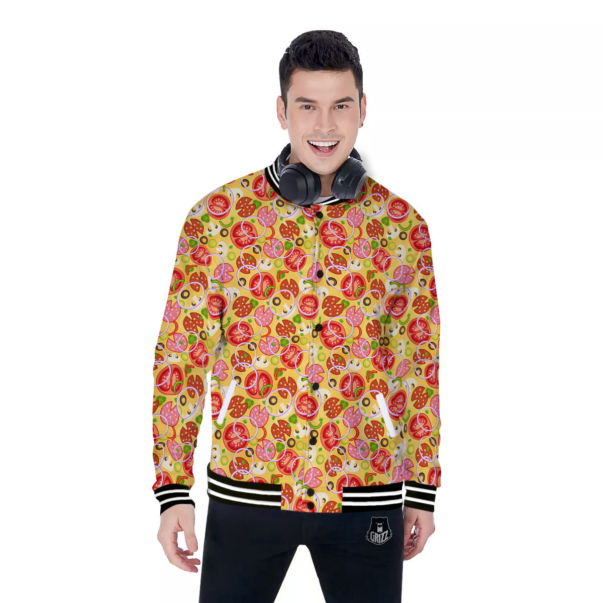 Pizza And Different Ingredients Print Pattern Baseball Jacket-grizzshop