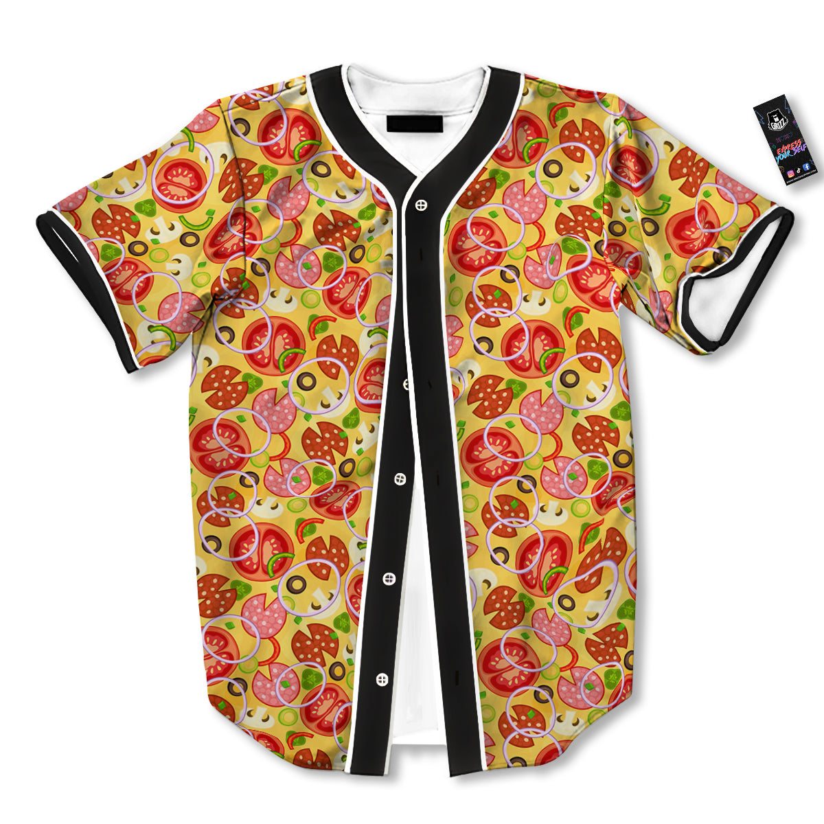Pizza And Different Ingredients Print Pattern Baseball Jersey-grizzshop