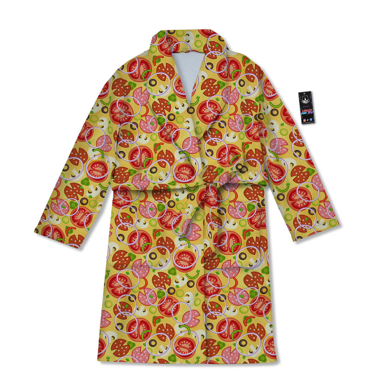 Pizza And Different Ingredients Print Pattern Bathrobe-grizzshop