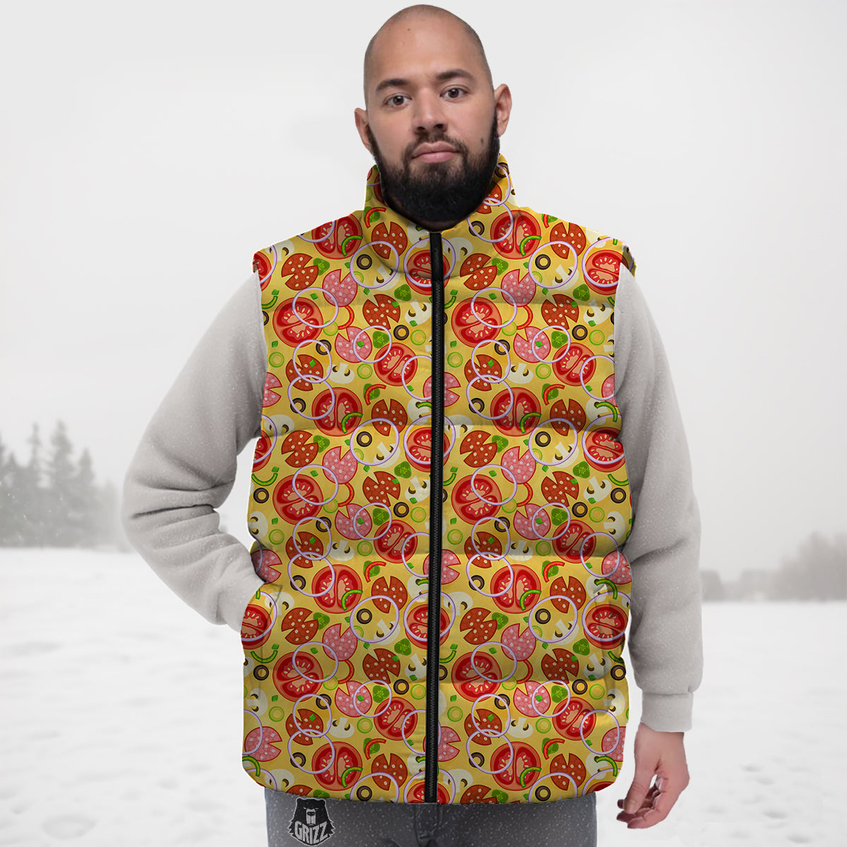 Pizza And Different Ingredients Print Pattern Down Vest