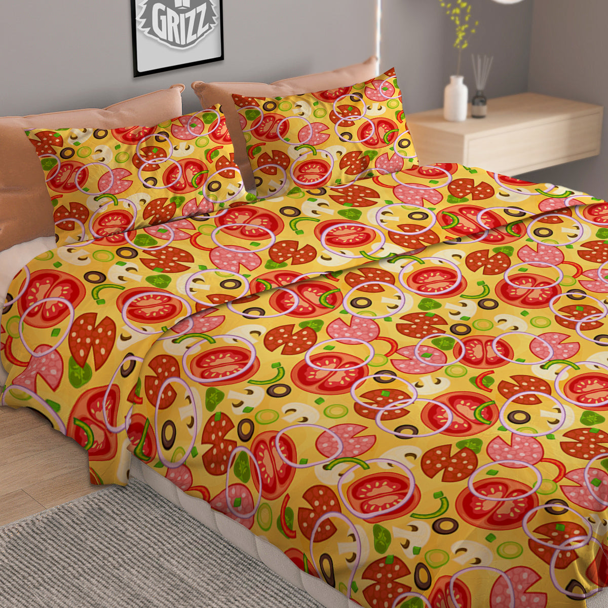 Pizza And Different Ingredients Print Pattern Duvet Cover Bedding Set
