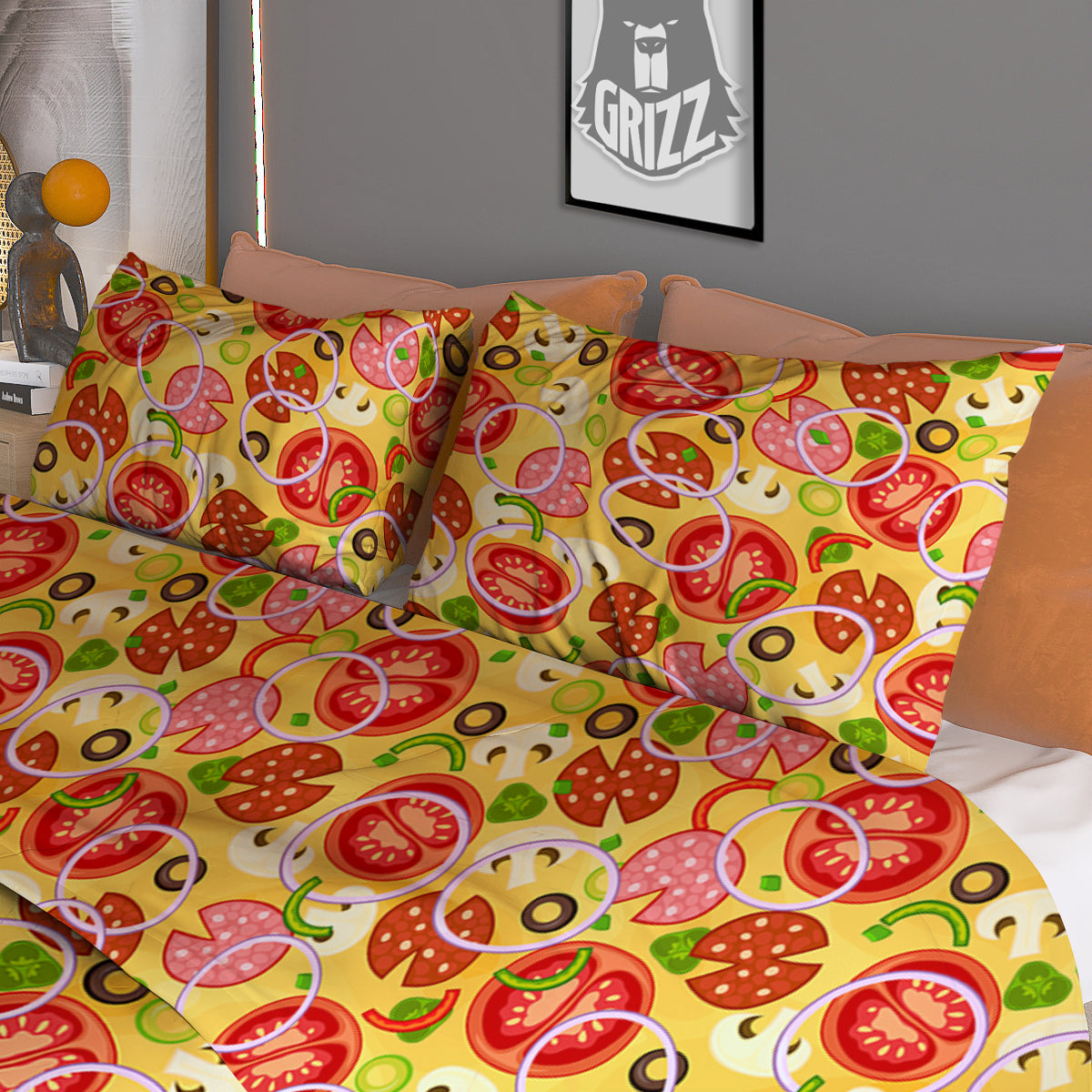 Pizza And Different Ingredients Print Pattern Duvet Cover Bedding Set