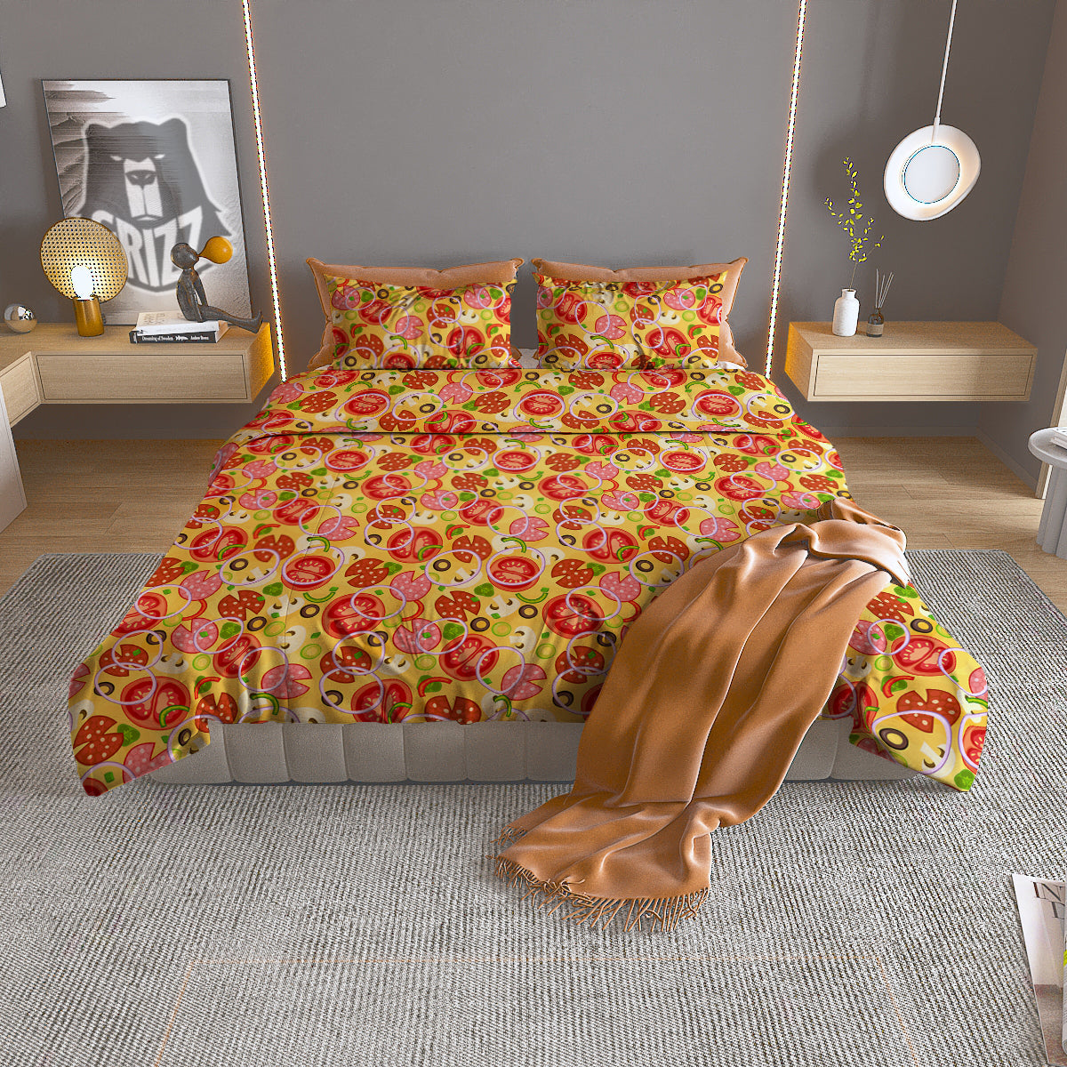 Pizza And Different Ingredients Print Pattern Duvet Cover Bedding Set