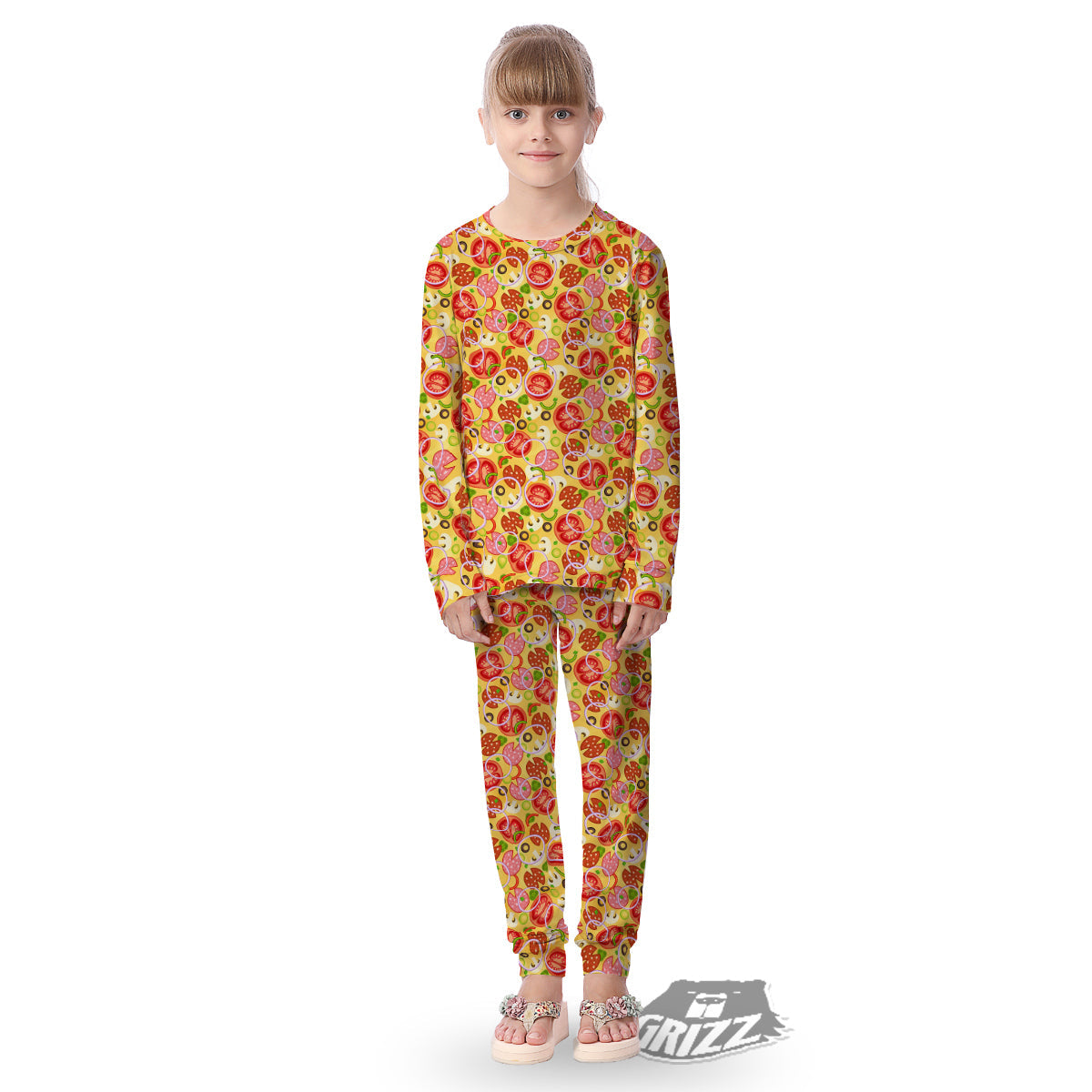 Pizza And Different Ingredients Print Pattern Kid's Pajamas-grizzshop