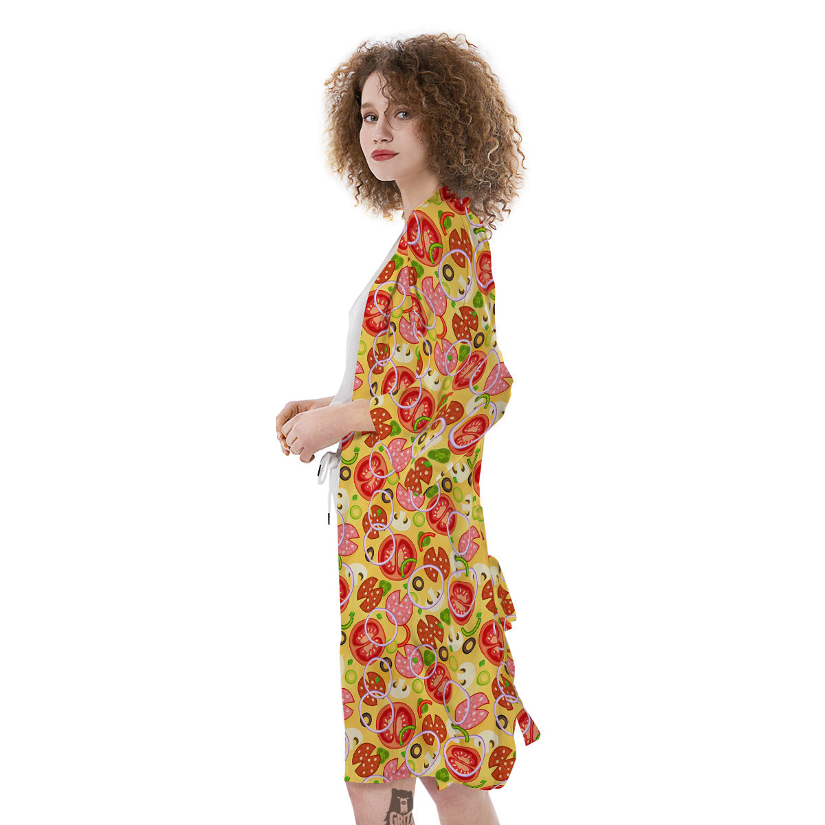 Pizza And Different Ingredients Print Pattern Kimono-grizzshop
