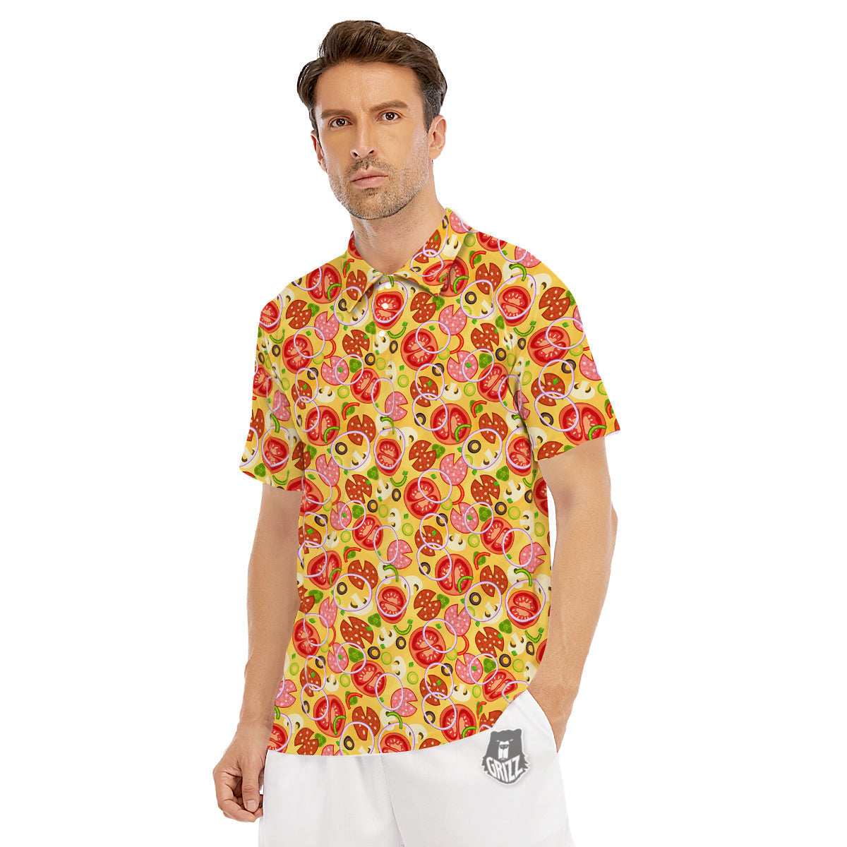 Pizza And Different Ingredients Print Pattern Men's Golf Shirts-grizzshop
