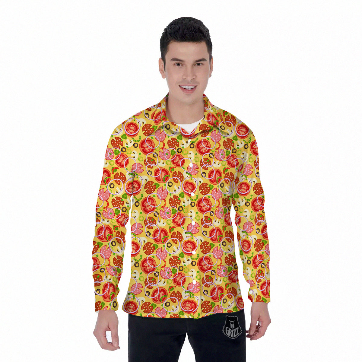 Pizza And Different Ingredients Print Pattern Men's Long Sleeve Shirts-grizzshop