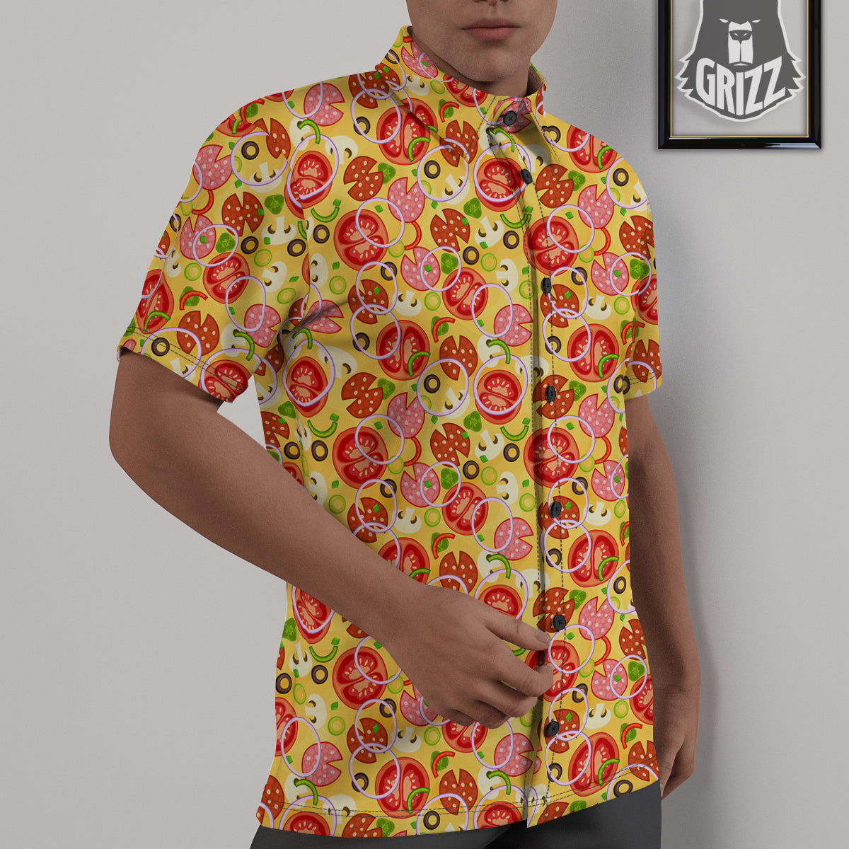 Pizza And Different Ingredients Print Pattern Untucked Shirts-grizzshop